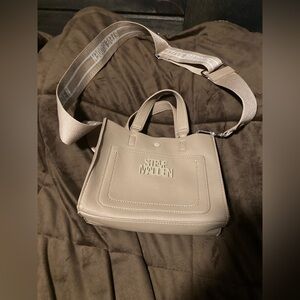 Steve Madden Beige Tote Bag with Strap, can be carried by hand or worn